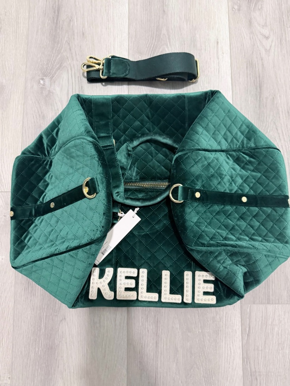 Stoney Clover Lane Emerald Green Duffle Velvet Quilted